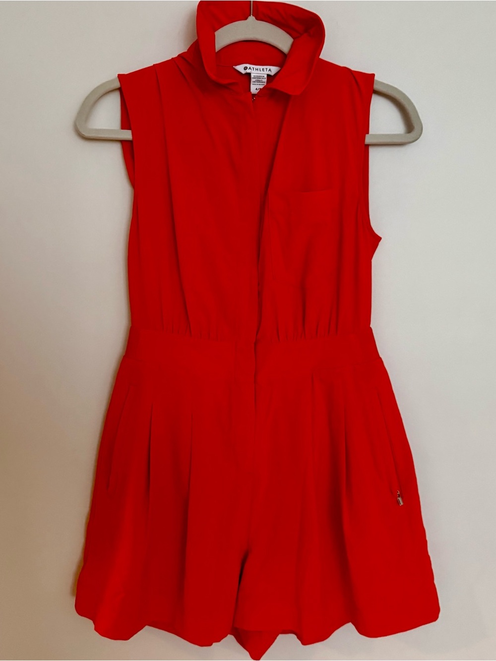 Athleta Bright Red Sleeveless Zip Romper